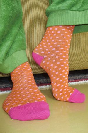 Polka Dot Scalloped Glitter Socks Orange Pink